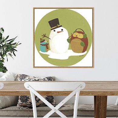 Amanti Art Happy Owlidays I Snowman Framed Canvas Wall Art
