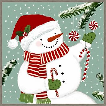 Amanti Art Peppermint Snowman I Framed Canvas Wall Art