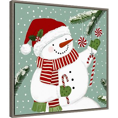 Amanti Art Peppermint Snowman I Framed Canvas Wall Art