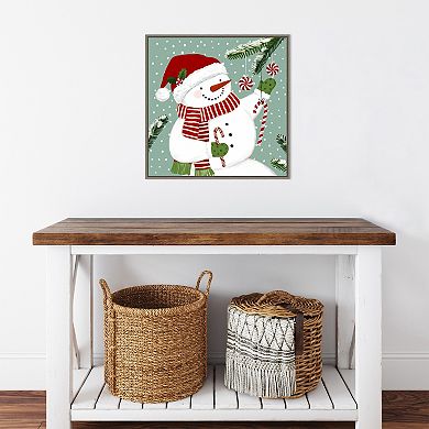 Amanti Art Peppermint Snowman I Framed Canvas Wall Art