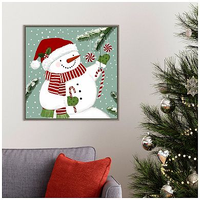 Amanti Art Peppermint Snowman I Framed Canvas Wall Art