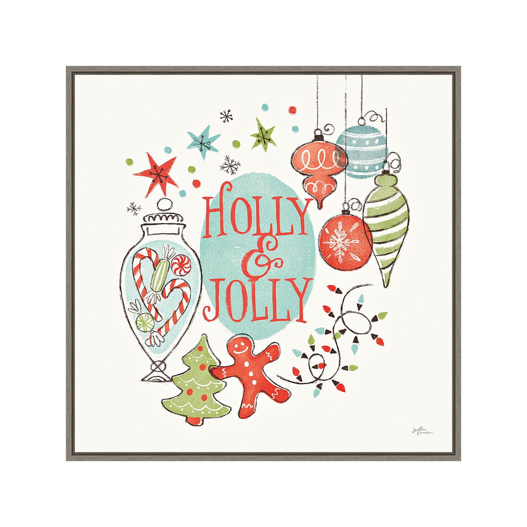 Amanti Art Retro Christmas IV Framed Canvas Wall Art, Gray
