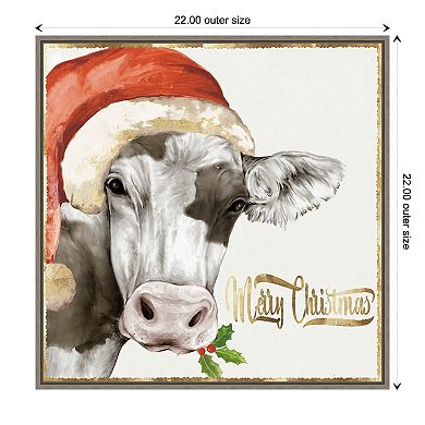 Amanti Art Christmas Cow Framed Canvas Wall Art
