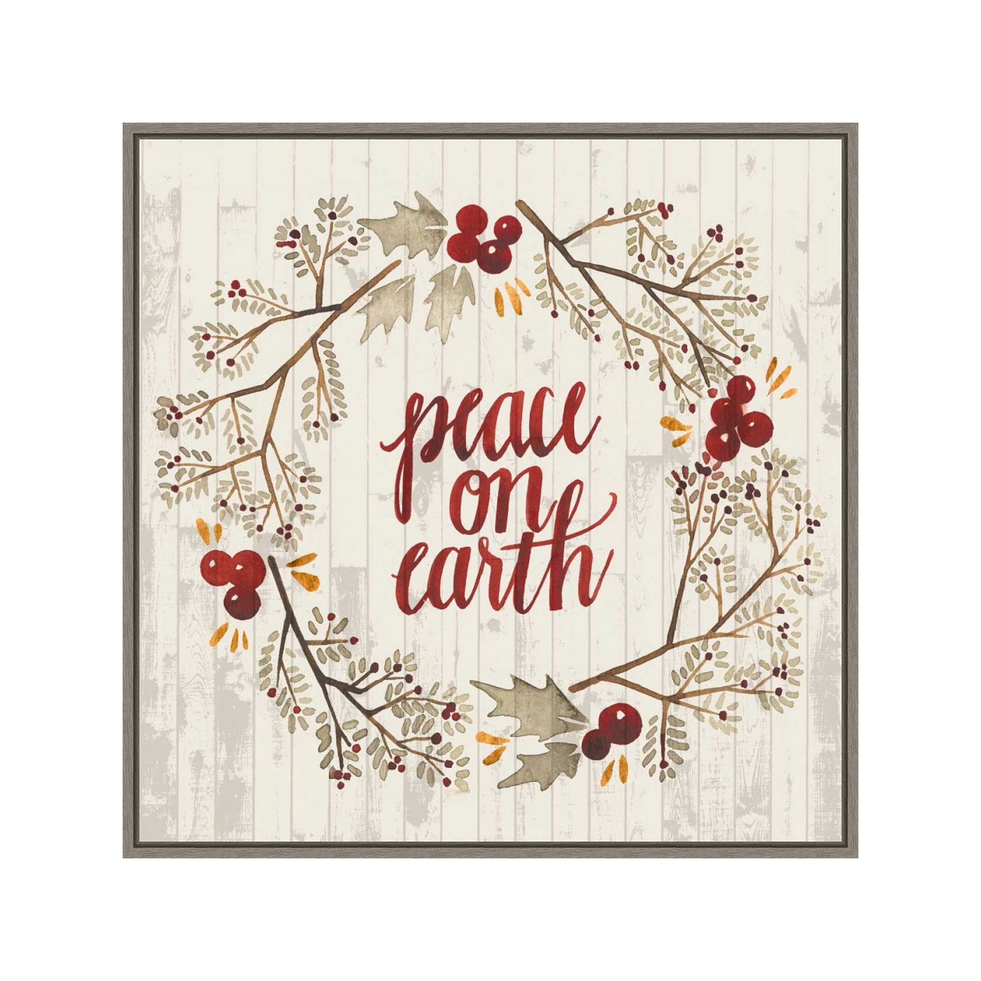Amanti Art Rustic Christmas Wreath V Framed Canvas Wall Art, Gray
