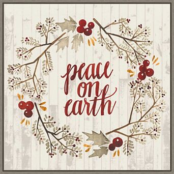 Amanti Art Rustic Christmas Wreath V Framed Canvas Wall Art