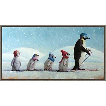 Amanti Art Ski School Penguins Framed Canvas Wall Art
