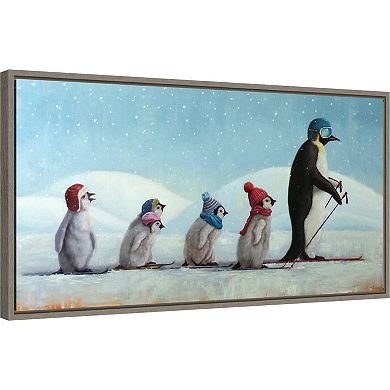 Amanti Art Ski School Penguins Framed Canvas Wall Art