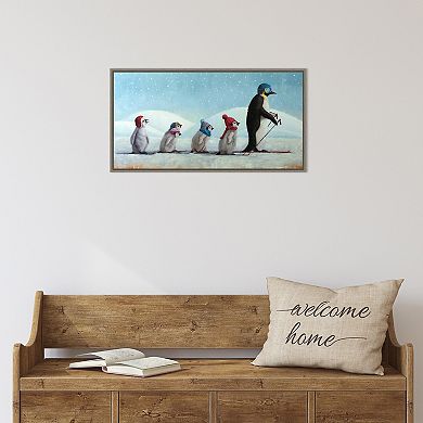Amanti Art Ski School Penguins Framed Canvas Wall Art