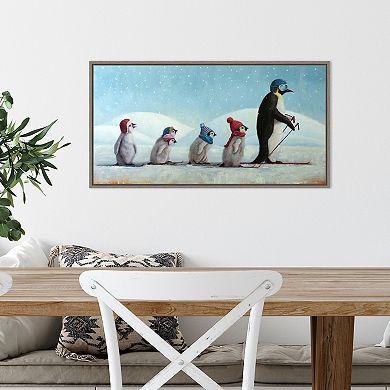 Amanti Art Ski School Penguins Framed Canvas Wall Art