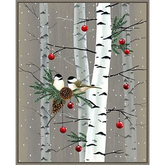 Amanti Art Birch Birds II Gray Wood Framed Canvas Wall Art