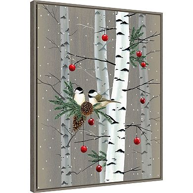 Amanti Art Birch Birds II Gray Wood Framed Canvas Wall Art