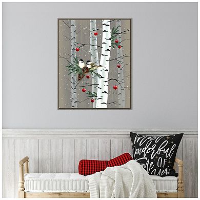 Amanti Art Birch Birds II Gray Wood Framed Canvas Wall Art