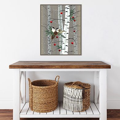 Amanti Art Birch Birds II Gray Wood Framed Canvas Wall Art