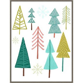 Amanti Art Modern Holiday I Trees Framed Canvas Wall Art