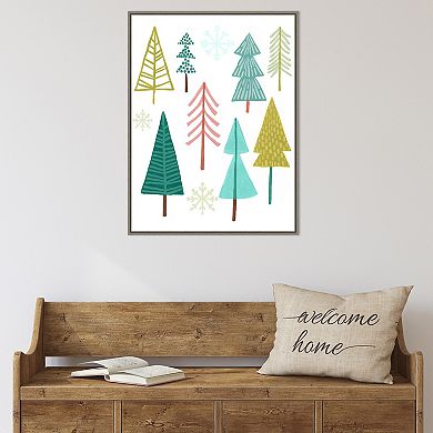 Amanti Art Modern Holiday I Trees Framed Canvas Wall Art