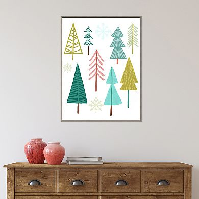 Amanti Art Modern Holiday I Trees Framed Canvas Wall Art