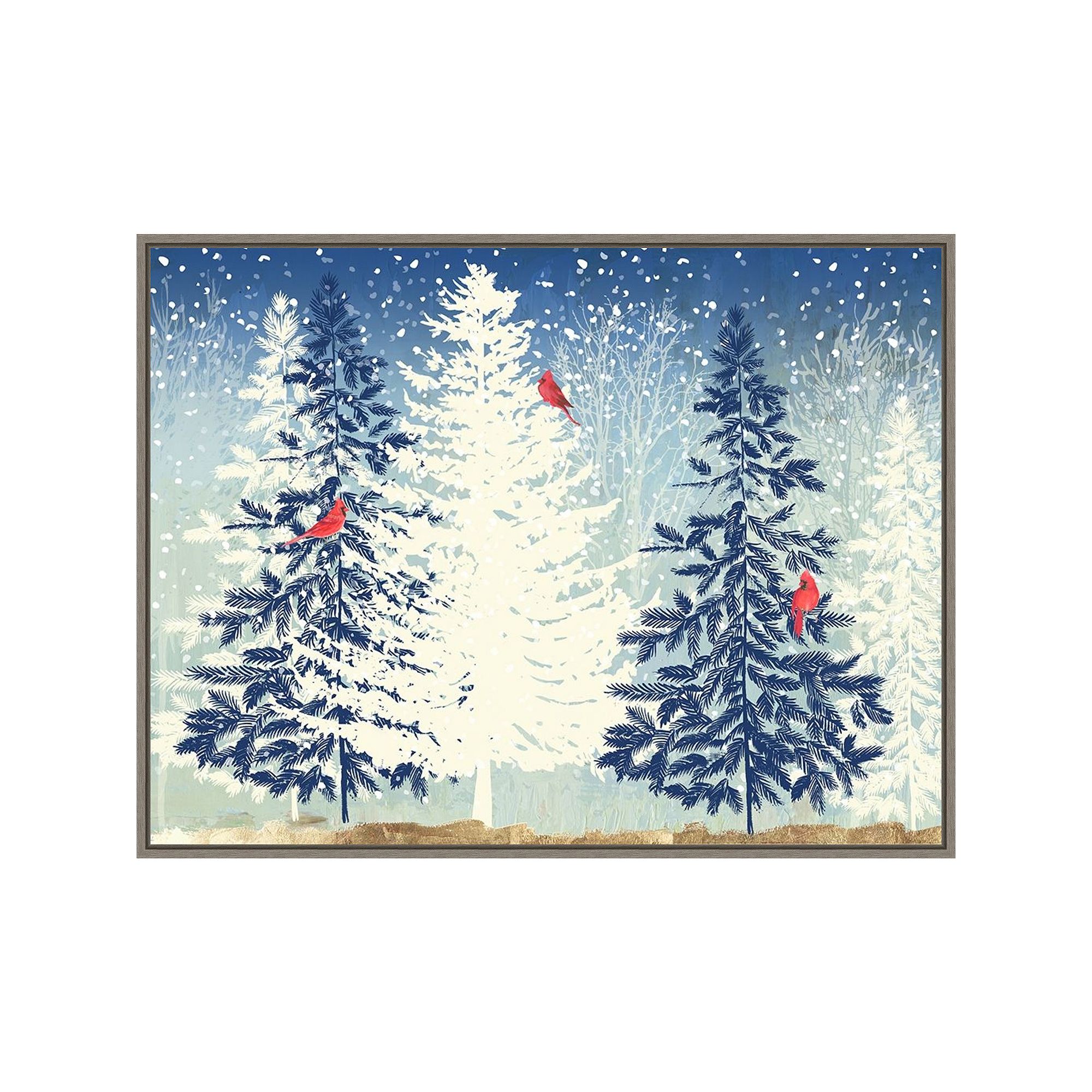 Amanti Art Snowy Christmas Trees Framed Canvas Wall Art, Gray