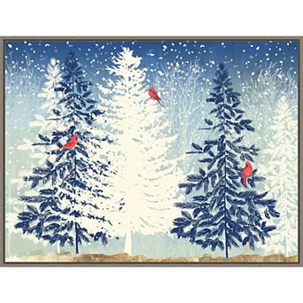 Amanti Art Snowy Christmas Trees Framed Canvas Wall Art