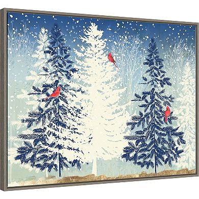 Amanti Art Snowy Christmas Trees Framed Canvas Wall Art