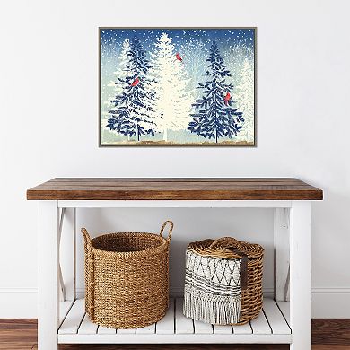 Amanti Art Snowy Christmas Trees Framed Canvas Wall Art