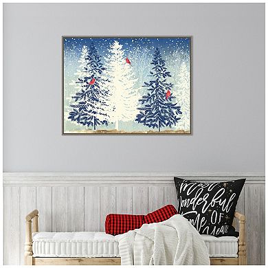Amanti Art Snowy Christmas Trees Framed Canvas Wall Art