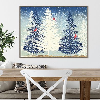 Amanti Art Snowy Christmas Trees Framed Canvas Wall Art
