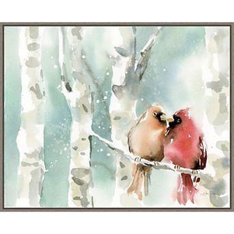 Amanti Art Christmas Cardinals Framed Canvas Wall Art
