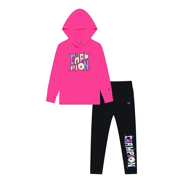 Girls 46X Champion Color Block Scribble Hoodie & Leggings Set