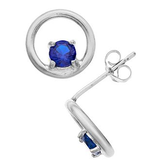 Aleure Precioso Sterling Silver Lab-Created Gemstone Circle Stud Earrings