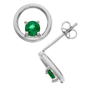 Aleure Precioso Sterling Silver Lab-Created Gemstone Circle Stud Earrings