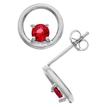 Aleure Precioso Sterling Silver Lab-Created Gemstone Circle Stud Earrings