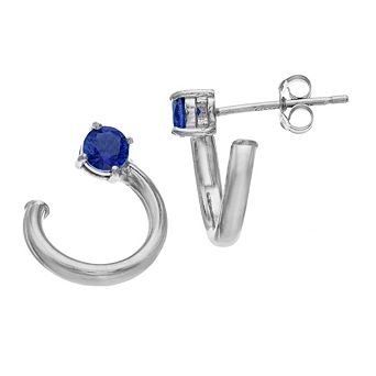 Aleure Precioso Sterling Silver Lab-Created Gemstone Front Back Hoop Stud Earrings