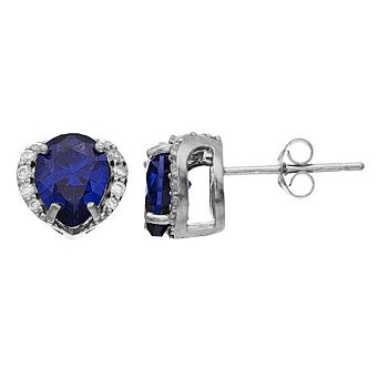 Aleure Precioso Sterling Silver Lab-Created Gemstone & Cubic Zirconia Pear Stud Earrings