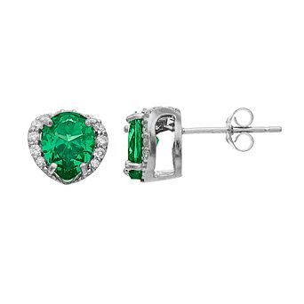 Aleure Precioso Sterling Silver Lab-Created Gemstone & Cubic Zirconia Pear Stud Earrings