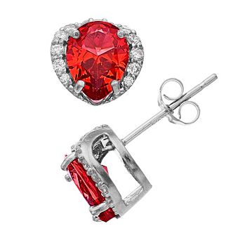 Aleure Precioso Sterling Silver Lab-Created Gemstone & Cubic Zirconia Pear Stud Earrings
