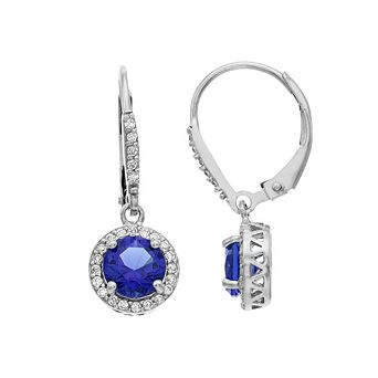 Aleure Precioso Sterling Silver Lab-Created Gemstone & Cubic Zirconia Halo Leverback Earrings
