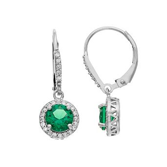 Aleure Precioso Sterling Silver Lab-Created Gemstone & Cubic Zirconia Halo Leverback Earrings