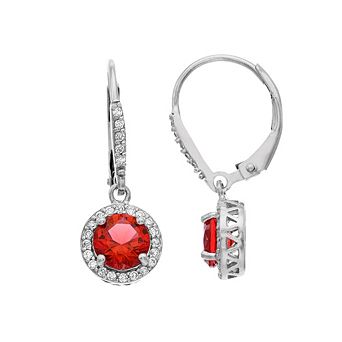 Aleure Precioso Sterling Silver Lab-Created Gemstone & Cubic Zirconia Halo Leverback Earrings