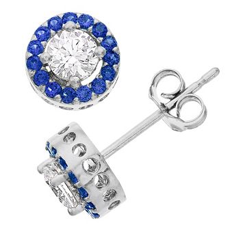 Aleure Precioso Sterling Silver Lab-Created Gemstone & Cubic Zirconia Halo Stud Earrings