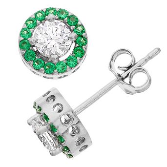 Aleure Precioso Sterling Silver Lab-Created Gemstone & Cubic Zirconia Halo Stud Earrings