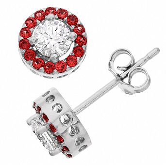 Aleure Precioso Sterling Silver Lab-Created Gemstone & Cubic Zirconia Halo Stud Earrings