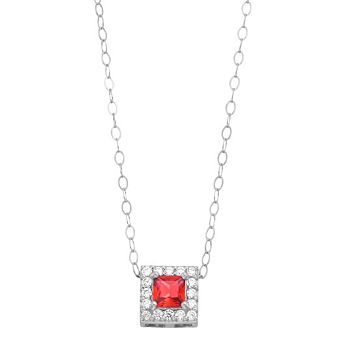 Aleure Precioso Sterling Silver Lab-Created Gemstone & Cubic Zirconia Square Halo Necklace