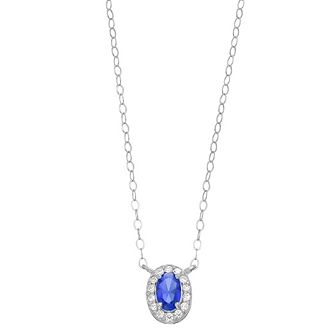 Aleure Precioso Sterling Silver Lab-Created Gemstone & Cubic Zirconia Teardrop Halo Necklace