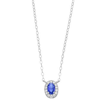 Aleure Precioso Sterling Silver Lab-Created Gemstone & Cubic Zirconia Teardrop Halo Necklace