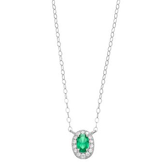 Aleure Precioso Sterling Silver Lab-Created Gemstone & Cubic Zirconia Teardrop Halo Necklace