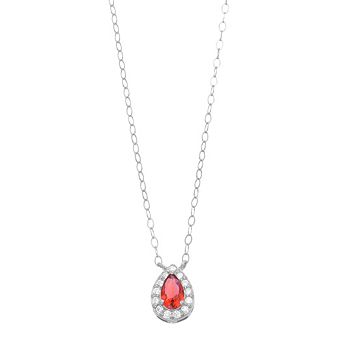 Aleure Precioso Sterling Silver Lab-Created Gemstone & Cubic Zirconia Teardrop Halo Necklace