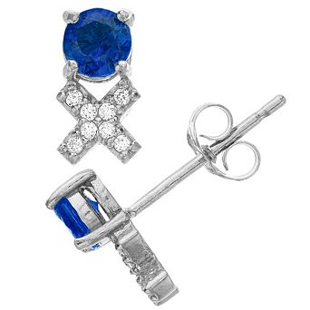 Aleure Precioso Sterling Silver Lab-Created Gemstone & Cubic Zirconia "XO" Stud Earrings