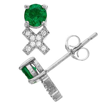 Aleure Precioso Sterling Silver Lab-Created Gemstone & Cubic Zirconia "XO" Stud Earrings