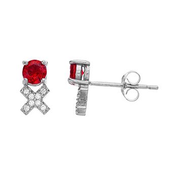 Aleure Precioso Sterling Silver Lab-Created Gemstone & Cubic Zirconia "XO" Stud Earrings