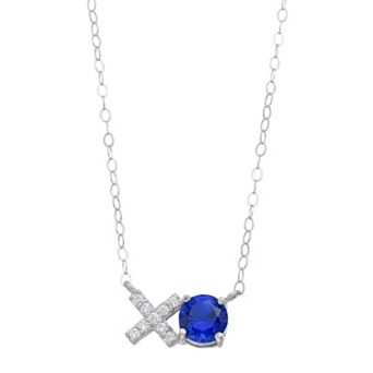 Aleure Precioso Sterling Silver Lab-Created Gemstone & Cubic Zirconia "XO" Necklace
